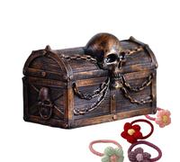 Small Chest: Vintage Pirate Storage Box, Resin Pirate Storage With Skull Trinket And Chains, Large Powder Jewelry Box For Storing Jewelry Pearl Beads