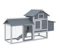 Small Chicken Coop Hen Cage Nesting Box with Outdoor Run Grey 150.5 x 54 x 87 cm