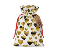 Small Christmas Gift Bags with Gold Heart Stripe Print,Drawstring Gift Bag for Storing Candies and Snacks for Festivals