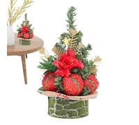 Small Christmas Tree - 22 cm Festive Decoration - with Baubles and Decorative Flowers for a Small Christmas Tree, for Home, Office, Cafe, Bedside Table, Living Room, Shelf