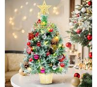 Small Christmas Tree Decorations,50cm Tabletop Artificial Mini Xmas Trees, Flocked Battery Operated DIY Pre-lit Trees with Lights,Table Decor