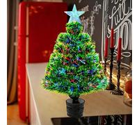 Small Christmas Tree Fiber Optic,55cm Tabletop Mini Xmas Trees, Prelit Artificial Trees with Color Changing LEDs, Lighted Treetopper, Battery Operated Tiny X-mas Tree