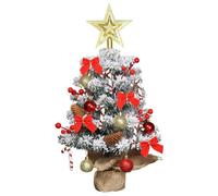 Small Christmas Tree with Lights Realistic Flocked Christmas Table Decorations with Star Topper Bows Berries Assorted Ornaments Exquisite for Home, Office, 17.7in Small Tree