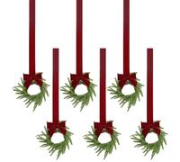 Small Christmas Wreath Decoration, 6-Piece Artificial Cedar Wreath Decor with Red Bow, Holiday Ornament for Door Wall Stairs Living Room Bedroom Garden Patio Yard
