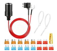 Small Cigarette Lighter Set,Car Cigarette Lighter Extension Socket Adapter to Fuse Tap Holder Lead with Mini Atm Apm Blade Fuses 5A 10A 15A Full Kit for Trucks Vans Rvs Tire Inflators Boats