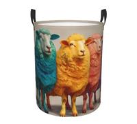 Small Circular Laundry Basket Storage Sturdy Durable Compact Light Home Dormitory Use with Unique Serious Sheep Prints