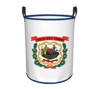 Small Circular Laundry Basket Storage Sturdy Durable Compact Light Home Dormitory Use with Unique West Virginia Flag Prints