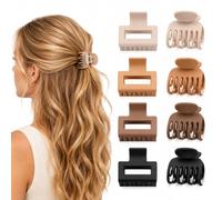 Small Claw Clips for Thin Fine Hair,8pcs Depoka Matte Rectangle Jaw Hair Clips for Women and Girls, Double Row Non Slip Grip, Beige Khaki Brown Black
