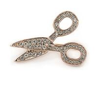 Small Clear Crystal Scissors Brooch In Gold Tone - 35mm