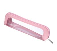 Small Clear Makeup Bag, PU Leather Travel Makeup Brush Bag Portable Transparent Waterproof Cosmetic Organizer Pouch with Zipper for Women Home Travel Office Cosmetic Storage (Pink)