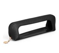 Small Clear Makeup Bag, PU Leather Travel Makeup Brush Case for Women, Portable Transparent Waterproof Cosmetic Organizer Pouch with Zipper for Home, Travel, Office and Makeup-Storage (Black)