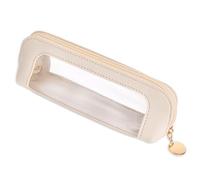 Small Clear Makeup Bag, PU Leather Travel Makeup Brush Case Portable Transparent Waterproof Cosmetic Organizer Pouch with Zipper for Women Home Travel Office Cosmetic Storage (White)