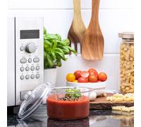 Small Clear Microwave Saucepan With Lid Easy Pour Spout For Soup Veg 500Ml