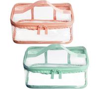 Small Clear See Through Plastic Travel Pouch for Carry On Suitcase, Backpack, or Hand Bag, Transparent Multipurpose Accessories, Makeup, Toiletry, Green and Pink, Clear Cosmetic Bag Gr Bl