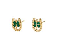 Small Clover Leaf Stud Cartilage Earrings for Women Gold-Toned Dainty Tiny Irish Shamrock Flower Studs Earring Luck St.Patrick's Day Holiday Party Dress Accessories Jewelry, S, Metal, No Gemstone