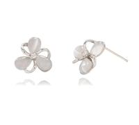Small Clover Leaf Stud Earrings for Women Cat Eye's Shamrock Flower Studs Lucky Opal Petal Floral Cartilage Tragus Earring Chic Jewelry for Mother Sister