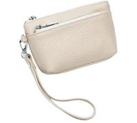 Small Clutch Purse for Women Genuine Leather Coin Wallet Roomy Multi Pockets Change Pouch Zipper Wristlet Purple One Size(Beige)