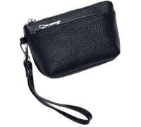 Small Clutch Purse for Women Genuine Leather Coin Wallet Roomy Multi Pockets Change Pouch Zipper Wristlet Purple One Size(Black)