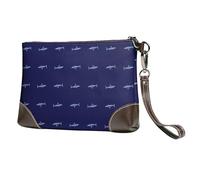Small Clutch Purses for Women - Cartoon Cool Shark Navy Blue Leather Wristlet Wallets for Women with Wrist Strap