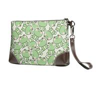 Small Clutch Purses for Women - cute frog sitting pose funny Leather Wristlet Wallets for Women with Wrist Strap
