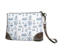 Small Clutch Purses for Women - Sketch Anchor Lighthouse Print Leather Fashion Wristlet Wallets with Wrist Strap