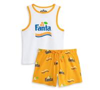 Coca-Cola Fanta Women's White and Orange Pyjama Set | Sleeveless Vest and Shorts Sleepwear | Comfortable Nightwear with Logo | Relaxation Apparel for Home - Small