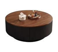 Small Coffee Table Round for Living Room Mid Century Modern Side Tables with Solid Wood Drawers Tea Table for Living Rooms, Homes And Small Apartments(Brown+Black)