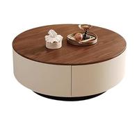 Small Coffee Table Round for Living Room Mid Century Modern Side Tables with Solid Wood Drawers Tea Table for Living Rooms, Homes And Small Apartments(Brown+Beige)