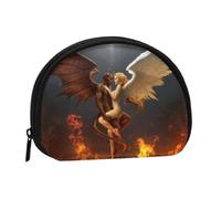 Small Coin Purse,Angel Devil Printed Small Change Purse with Zipper Lightweight Mini Coin Pouch for Coins Keys Earbuds Everyday Carry
