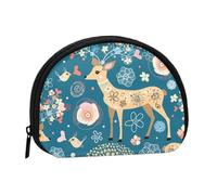 Small Coin Purse,Cartoon Deer Flower Printed Small Change Purse with Zipper Lightweight Mini Coin Pouch for Coins Keys Earbuds Everyday Carry