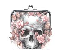 Small Coin Purse Coin Pouch Bags Change Purse Wallet for Women Gothic Skull Skeleton Pouch Mini Holder, Skull Rose Butterfly, 4.5×4.1 inch, Casual