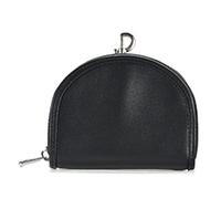 Small Coin Purse for Men Women, Half Moon Real Leather Pouch Organizer Change Holder with Zipper, Genuine Cowhide Key Chain Wallet Black