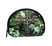 Small Coin Purse Personalized Women Wallet Coin Pouch Outdoor Shopping Coins Wallet Black Cross Among Green Flowers Change Storage Bag For Women Gifts