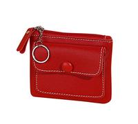 Small Coin Purse with Keyring - PU Leather Change Wallet with Snap Front Pocket - Contrast Stitching Mini Money Pouch for Cards & Cash - Vintage Keychain Card Holder for Women & Men