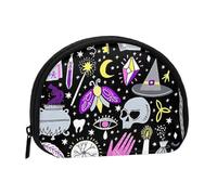 Small Coin Purse with Zipper, Magic Witch Witchcraft Bohemian Mini Wallet Coin Pouch, Portable Change Purse for Women Girls, Fashion Ladies Canvas Coin Bag with Keychain Credit Card Id Storage Bag