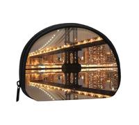 Small Coin Purse with Zipper, New York Manhattan Bridge Night Mini Wallet Coin Pouch, Portable Change Purse for Women Girls, Fashion Ladies Canvas Coin Bag with Keychain Credit Card Id Storage Bag