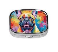 Small Colorful French Bulldog Printed Pill Organizer Daily,Portable Metal Travel Pill Case Box for Purse and Pocket