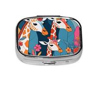 Small Colorful Giraffe Fans Lovers Printed Pill Organizer Daily,Portable Metal Travel Pill Case Box for Purse and Pocket