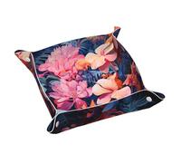 Small Colorful Tropical Plant Leaves Print Leather Valet Tray - Desktop Storage Organizer Catchall Holder for Watch,Keys,Phone,Wallet