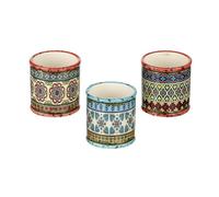 Small Colourful Bohemian Plant Pot x1, Individual Mediterranean Geometric Mandala Pattern Plant Pot for Houseplants, 1 Cactus Herb Succulent Rustic Houseplant Pot Cover 10cm (DESIGN 3 (RIGHT))