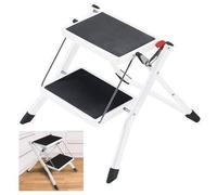 Small Compact Step Ladder 2-Tread Step Stool Ladder Heavy Duty Steel Folding Portable Kitchen Stool with Anti-Slip Mat Tread, 150KG Max Capacity