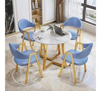 Small Conference Room Negotiation Table Set Round Reception Table with PU/Cotton & Linen Backrest Chairs Stylish Slate Finish Ideal for Meetings & Events