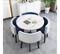 Small Conference Table, Negotiation Desk for Reception, Set of 5 Office Desks & Chairs, Dining Desk for Bar, Balcony, Bedroom, Library, Pool Room (Blue, 80cm)