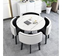 Small Conference Table Set Reception Negotiation Desk with 4 Chairs Office Dining Room Furniture Bar Balcony Bedroom Library Use (Black 80cm/31.5in)