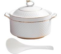 Small Copper Saucepans Soup Tureen with Lid 2.2L White Round Serving(Gold,2.2L/2QT)