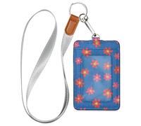 Small Coral Flowers Blue Background1 Cruise Essentials Badge Card Holder with Lanyard id Holder for Ship Cards Travel & Vacation