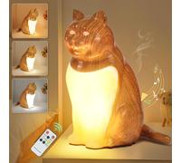 Small Cordless Lamp with Remote, Rechargeable Cat Table Lamp with Timer and Meowing, Touch Night Light with 3 Colors/Dimmer/Diffuser, Cat Lover Valentines Day Gifts for Women, Kids, Bedroom, Bedside