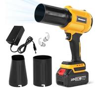 Small Cordless Leaf Blower,Leaf Blower Cordless,300,000RPM Turbo Jet Blower, with 1 X 24VX 4.0Ah Battery and Charger,for Patio Cleaning, Lawn Care, Car Cleaning and Dust Etc,2 Blowing Nozzles-Yellow