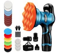 Small Cordless Polishing Machine, 12V 2000mAh Battery Dual Action Polisher 8 Variable Speeds 2600-6000OPM for Details of Cars, Boats, Walls, Floors, DIY (2 Batteries)