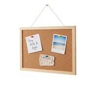 Small Cork Notice Pin Memo Board with 2 Pushpins and Hanging Thread - Wall Hanging Bulletin Board for Office, Classroom or Home Classic Wooden Frame - Message Reminder Pushpin Board - 28.5cm x 21.5cm